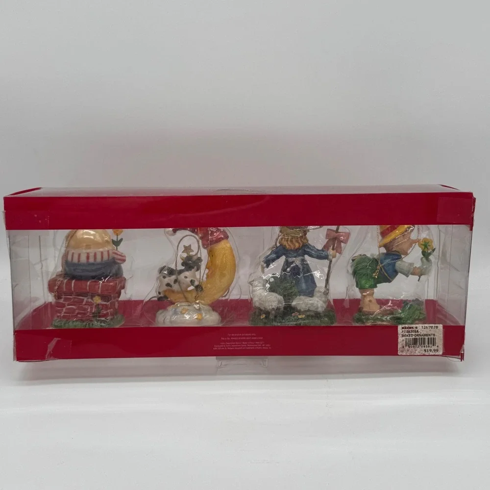 St Nicholas Square Mother Goose Nursery Rhyme Ornaments Set of 4 Flawed Box